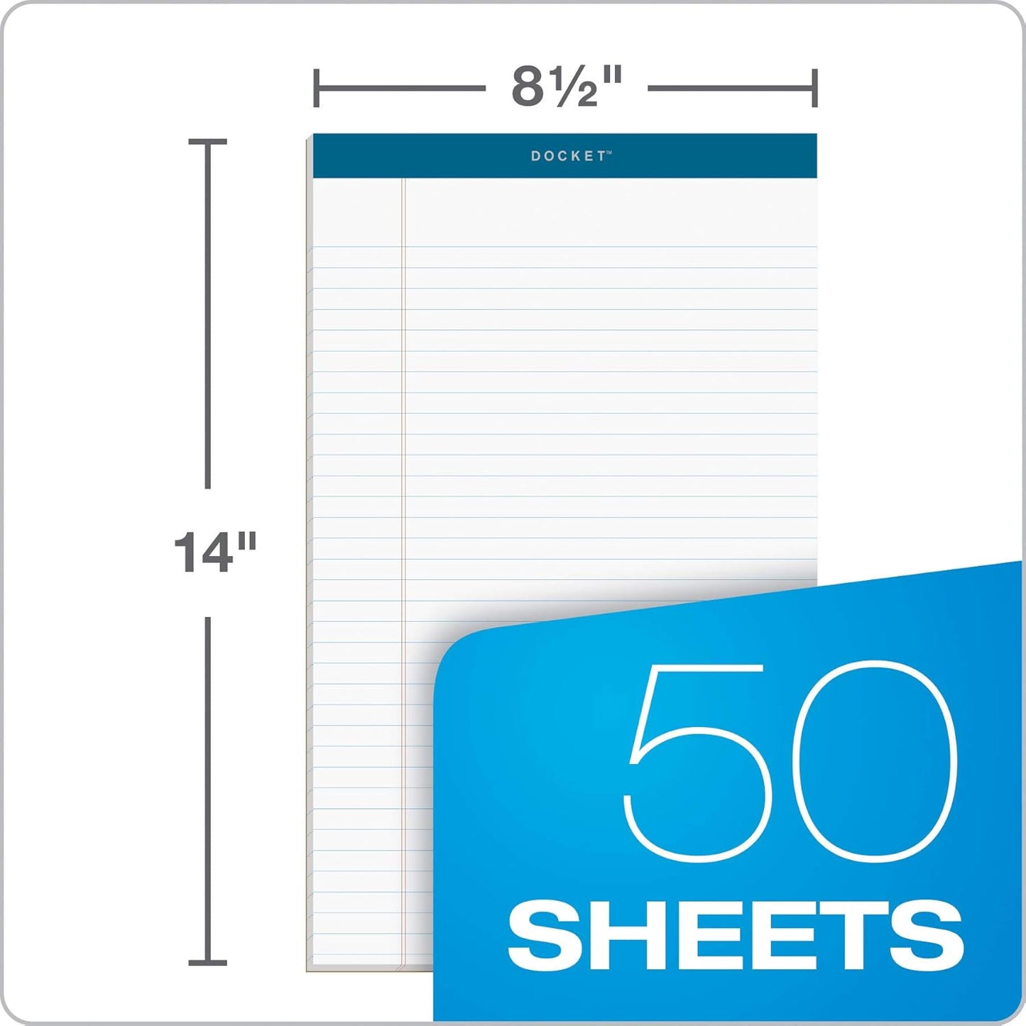 TOPS Docket Writing Pads, 8-1/2" x 14", Legal Rule, White Paper, 50 Sheets, 12 Pack (63590)