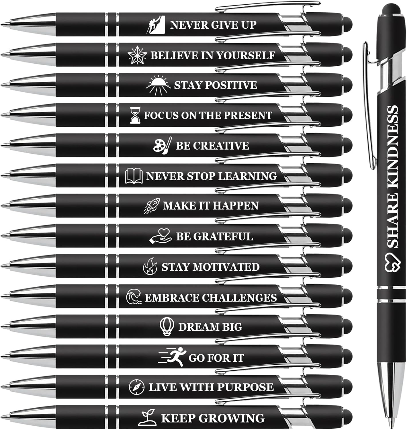 15 Pack Motivational Pen Set - Inspirational Quotes Retractable Ballpoint Pens for Office School Supplies, Encouragement Gifts for Women Men, Multicolor