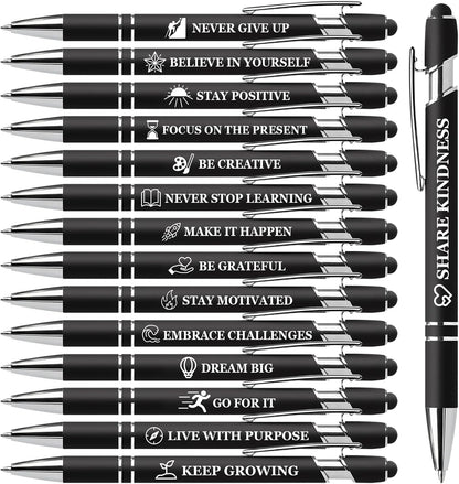 15 Pack Motivational Pen Set - Inspirational Quotes Retractable Ballpoint Pens for Office School Supplies, Encouragement Gifts for Women Men, Multicolor