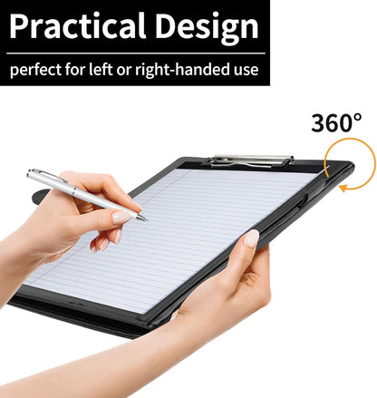 Professional Padfolio with Clipboard, Faux Leather Portfolio Folder Binder, Legal Pad Holder for A4 Letter Size Notepad, Resume, Writing Pad, Ideal Organizer for Business Office Conference, Black