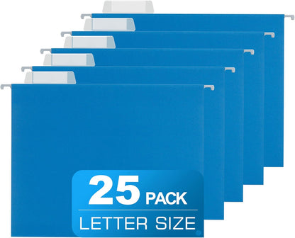25 Packs Hanging File Folders,Black Letter Size File Folder,Designed for Bulky Files,Filing Cabinet,1/5 Adjustable Tabs for Office,School,Home