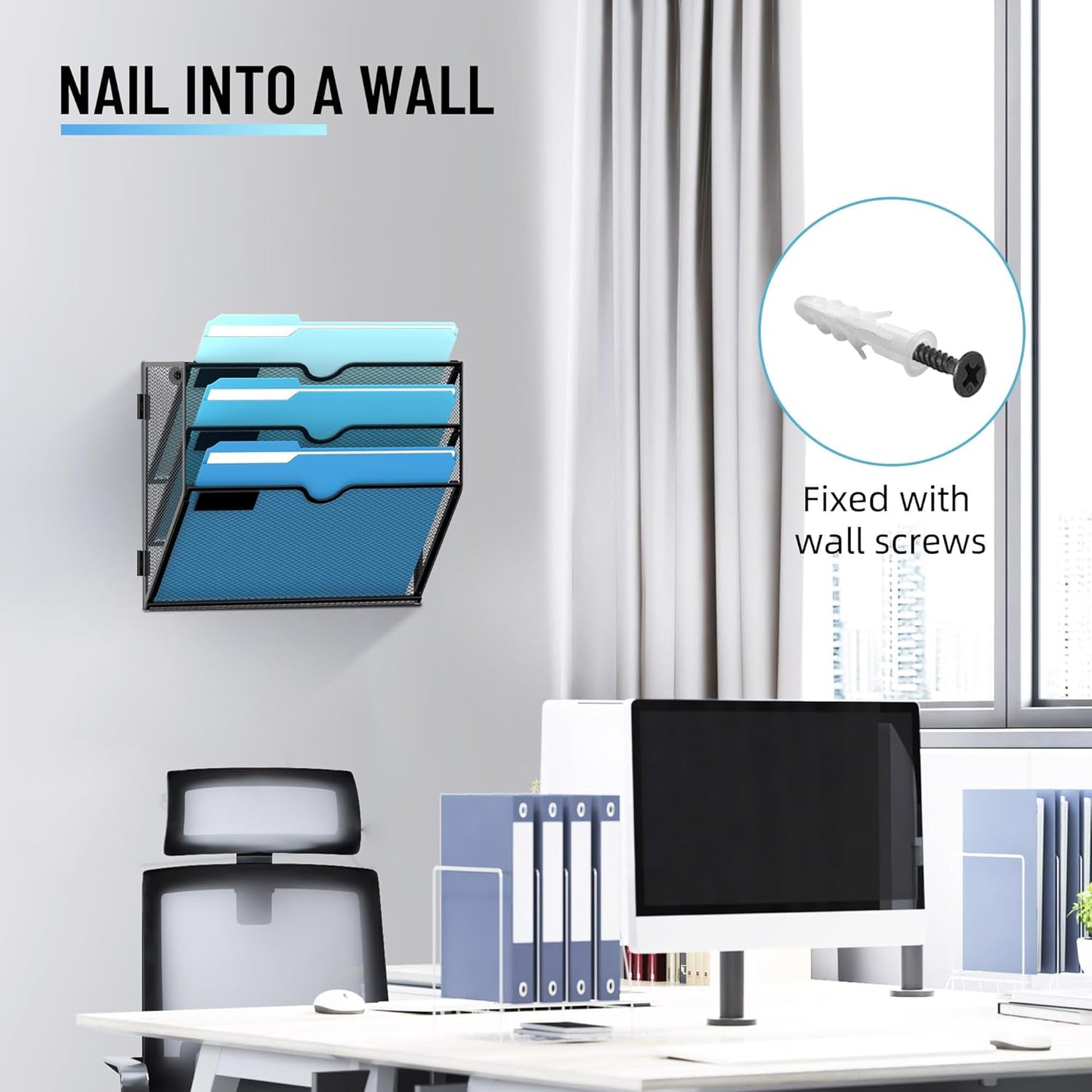 SUPEASY 7-Tier Mesh Wall File Holder, Hanging Wall File Organizer, Office Organization for Papers, Mails, Folders, Files Clipboard Magazine Rack, Black