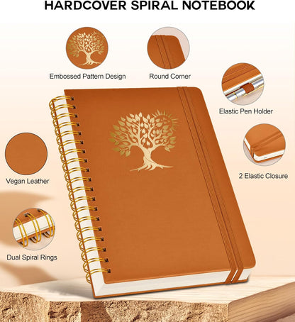 Spiral Notebook Journal for Women Men, 300 Numbered Lined Pages, College Ruled, A5 Hardcover Spiral Bound Notebook for School, Work, Note Taking Writing, Leather Spiral Journal Medium 5.9"x8.5"