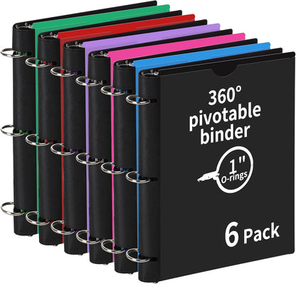 360 Degree Pivotable Binder, Upgraded 3 Ring Binder 1 inch 4 Pack, Flexible Binders 3 Ring, Foldable Three Ring Binders- Black, White, Blue, Red