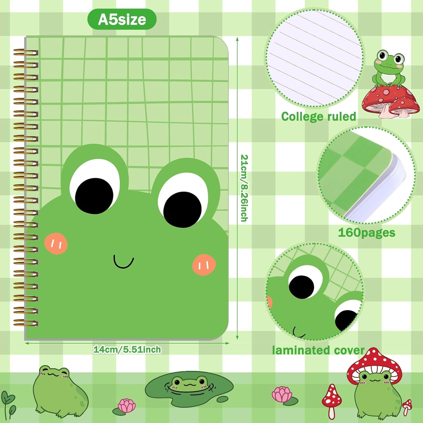Resurhang 6 Pack A5 Composition Notebook Marble Spiral Notebooks Preppy Cute Aesthetic Hardcover Ruled Composition Books with Ballpoint Pens for School Day Classroom Prize, 5.8 x 8.3 Inch