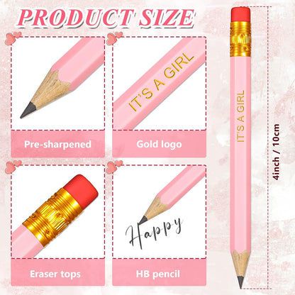 Crtiin 50 Pieces Baby Shower Pencils for Activities Mini Golf Half Pencils, Presharpened with Erasers, 4 Inch(Wood Color,Simple Style)