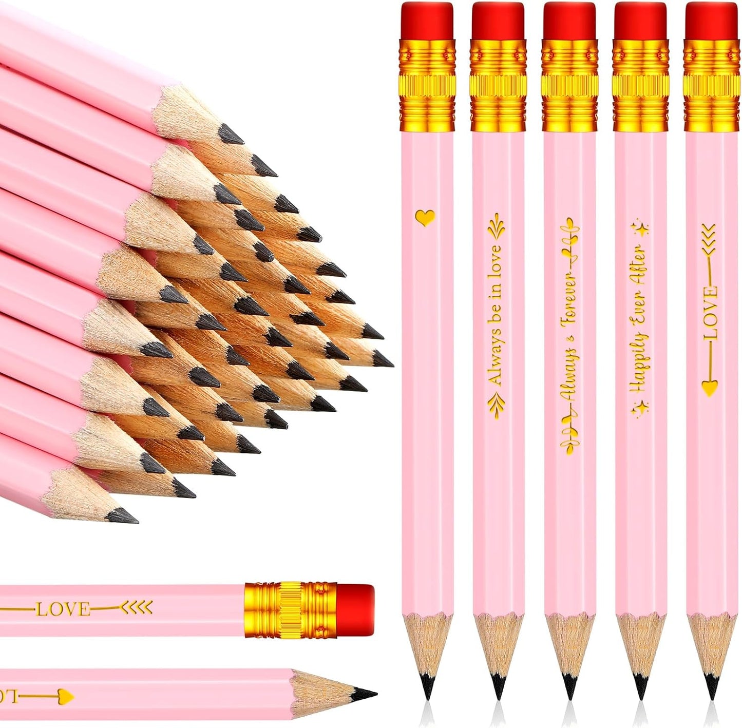 Crtiin 50 Pcs Bridal Shower Pencils Half Golf Wedding Pencils with Eraser 4 Inch Short Pocket Pre Sharpened for Wedding Game Bridal Shower Presents Classroom School(Wood Color)