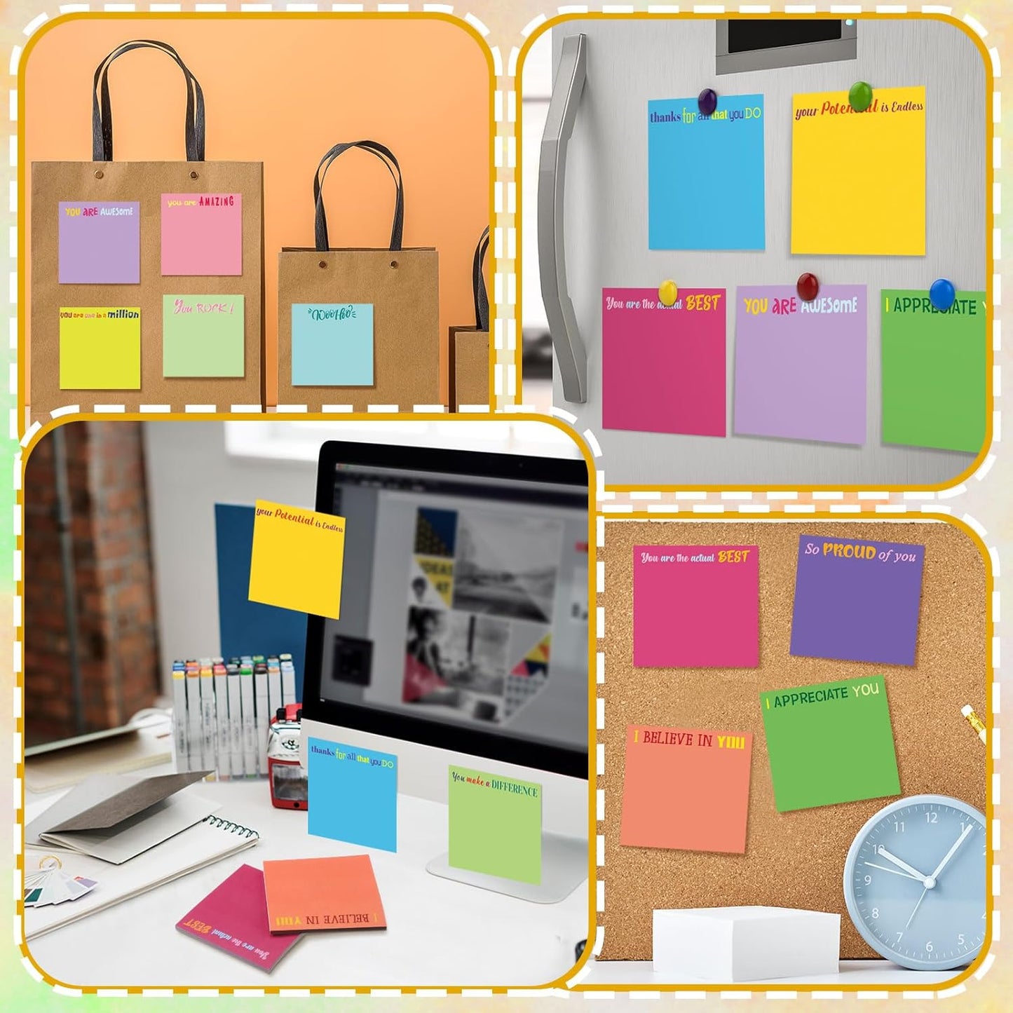 Yinder 48 Pcs Inspirational Sticky Notes Cute Motivational Sticky Notes Pad End of Year Employee Appreciation Gifts Bulk for Teacher Nurse Coworkers Office Supplies 3 x 3'' (Thank You,Dark Color)