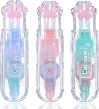 Ptwola 3 Pcs Retractable White Correction Tape Cat Paw Shape Aesthetic Pen Cute Smooth Correction Tape Mini Pen Supplies for Back to Teacher Office Accessories Easy to Use