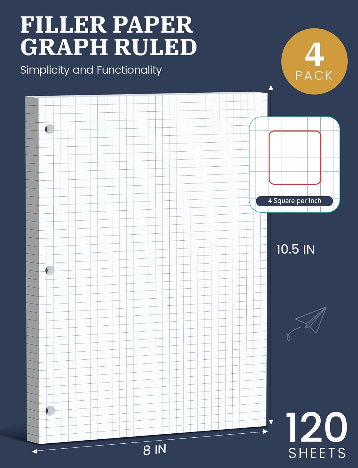 Loose Leaf Paper, 300 Sheets Filler Notebook Paper, 3-Hole Punched Binder Papers 8-1/2 x 11 In, Wide Ruled Lined Paper 8.5 x 11 for 3 Ring Binder, White, 3 Pack, 100 Sheets/Pad