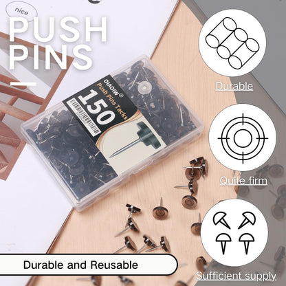 150 PCS Clear Push Pins Tacks Count in Reusable Box for Bulletin Boards and Wall Displays Heavy Duty Plastic Head