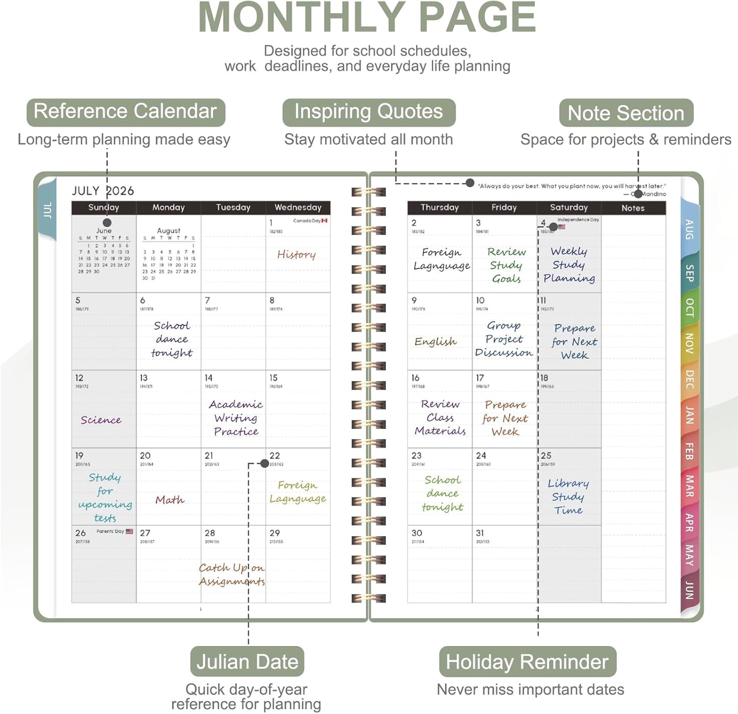 Planner 2026-2027, Weekly and Monthly Academic Year Calendar Planner, July 2026 - June 2027, Daily Agenda Book for Office School Supplies, A5(6.3'' x 8.5'')