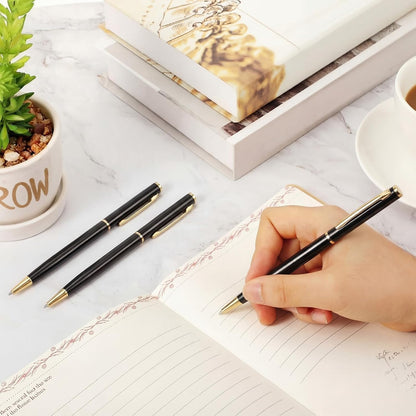 Zonon 240 Pcs Gold Metal Slim Ballpoint Pens Bulk Retractable Metallic Black Ink 1 mm Medium Point Smooth Writing Pens for Wedding Business Office Supplies Students Teachers Men Women Present