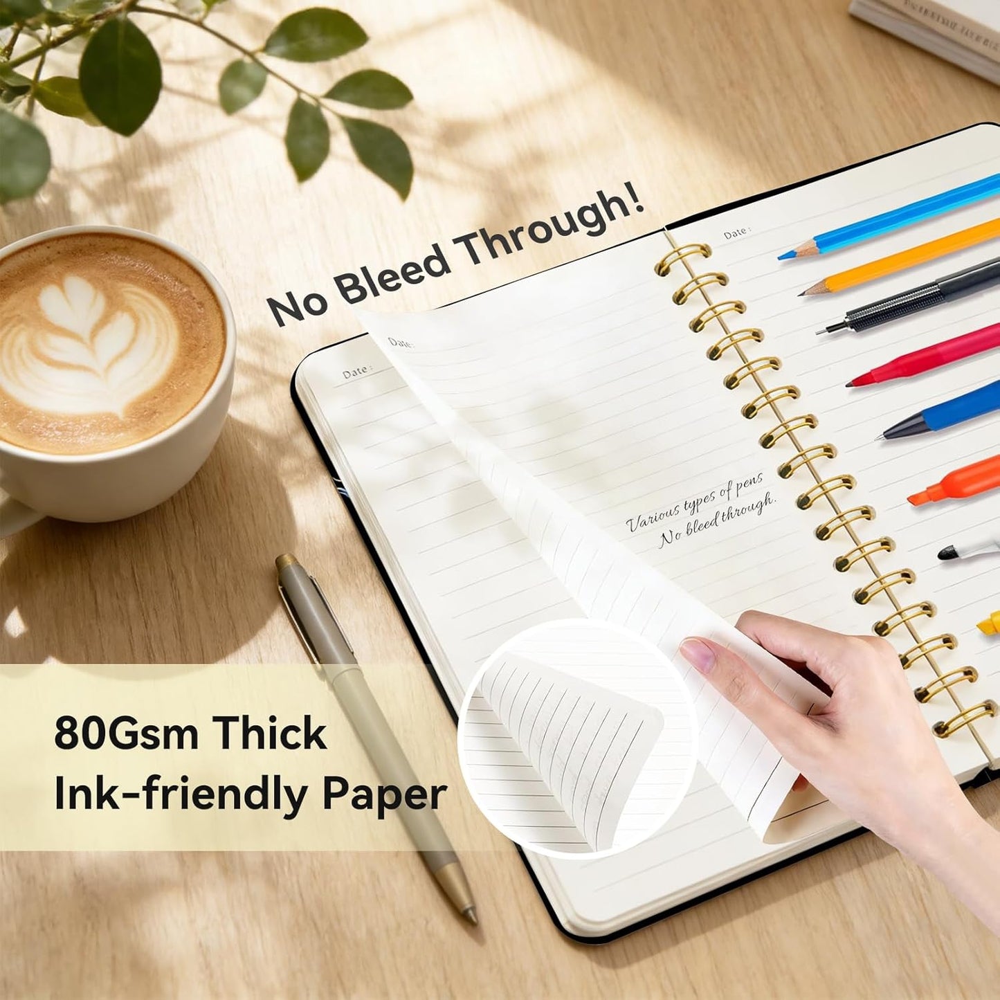 Lined Spiral Journal Notebook, A5 College Ruled Spiral Notebook for Women, Hardcover with Elegant Design for Work and Note-Taking, 5.5 * 8.25 inch, 160 Pages, Letter T