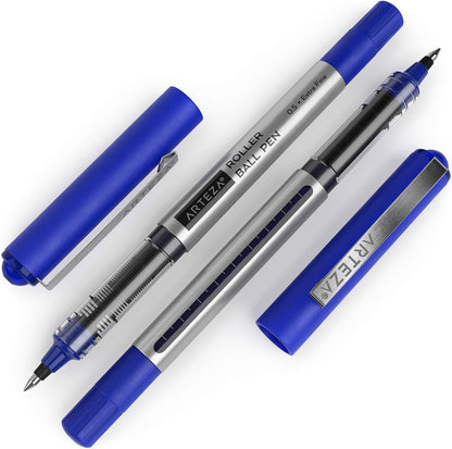 ARTEZA Rollerball Pens, 20 Pack Black Roller Ball Pens, 0.5 mm Needle Point Extra Fine Tip, Quick-Dry Fade-Resistant Liquid Ink for Note-Taking, Bullet Journals, Planners, and Office Use