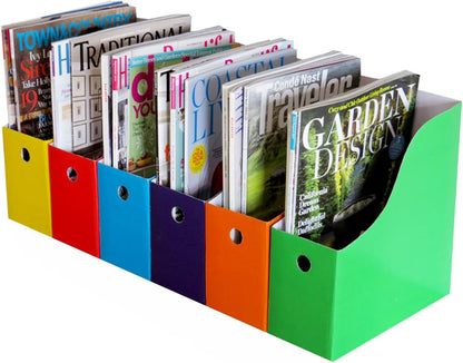 Evelots Magazine File Holder - Set of 24 Multi Color - Office Desk Organizer - Sturdy Cardboard - New Upgraded Double Front Panel for More Stability - Full 4 Inch Wide - Easy Assemble