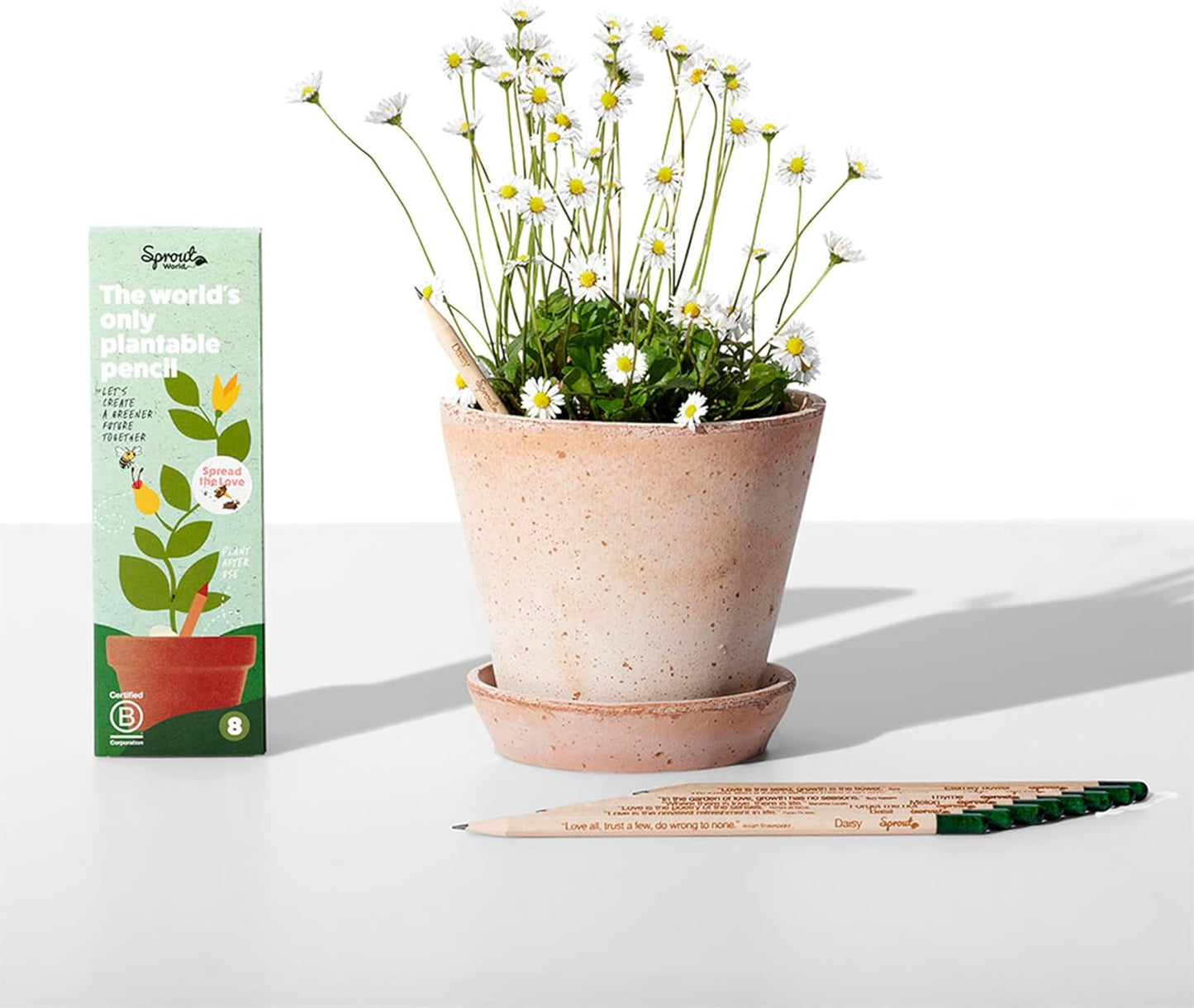 SproutWorld Wood-Cased Pencils | Mindful Thoughts Edition | HB Pre-Sharpened Graphite Plantable Wooden Pencils with Flower, Herb & Vegetable Seeds | Gift with Inspirational Quotes | 8 Pack