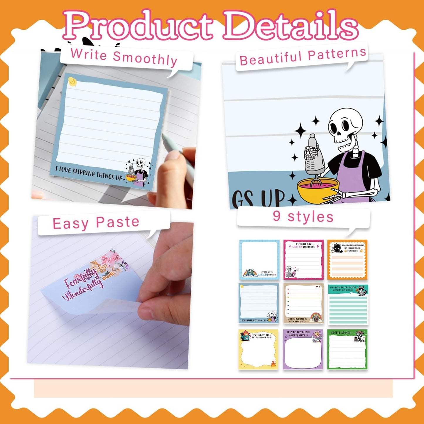 Inspirational Sticky Notes Gifts - 9 Pack Funny Positive Quotes Notepads 3x3 Inches, Fun Motivational Self-Adhesive Memo Pads Office Study Supplies for Friends Coworkers (450 Sheets)