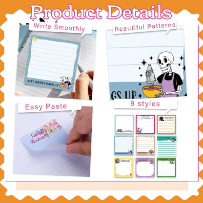 Inspirational Sticky Notes Gifts - 9 Pack Funny Positive Quotes Notepads 3x3 Inches, Fun Motivational Self-Adhesive Memo Pads Office Study Supplies for Friends Coworkers (450 Sheets)