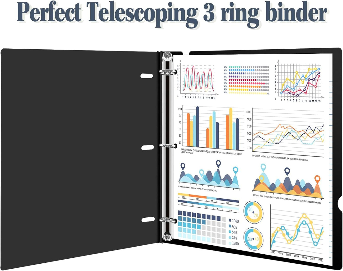 INFUN Telescoping 3 Ring Binder - 4PCS, Portable Plastic 3 Ring Binder with Telescoping Spine, Binders with Foldable Front Cover Holds 8.5"x11" Paper for School, Office, Homes