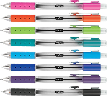 TUL Retractable Gel Pens, Bullet Point, 0.5 mm, Gray Barrel, Assorted Bright Ink Colors, Pack Of 8