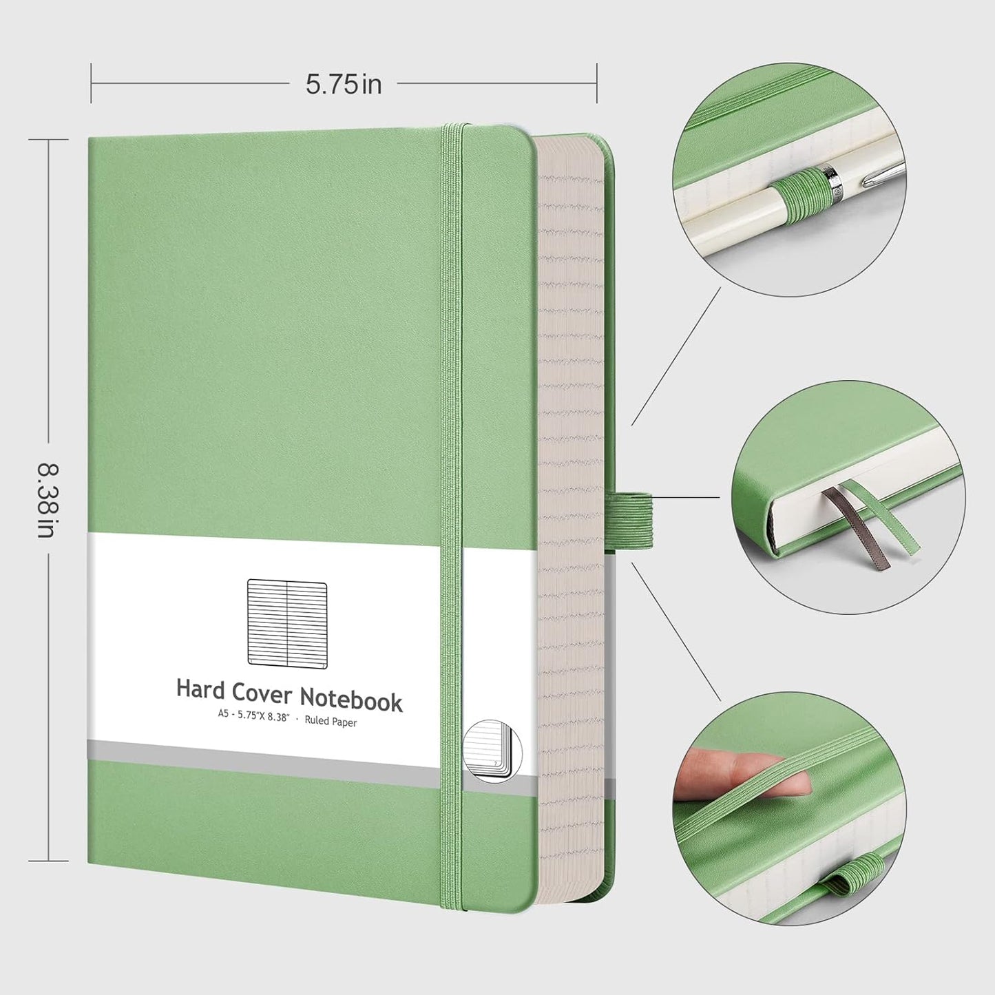 AHGXG 8.5''×11'' Notebook College Ruled - Large A4 Notebook Lined Journal - 320 Pages Thick Journal for Writing, 100gsm Thick Paper, Leather Softcover, for Work School - Black