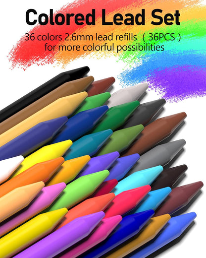 Four Candies Mechanical Colored Pencils, Erasable Mechanical Pencils with Sharpener and Bag, Aesthetic Drafting Tools Ideal for Both Beginners 2.6mm, 36PCS