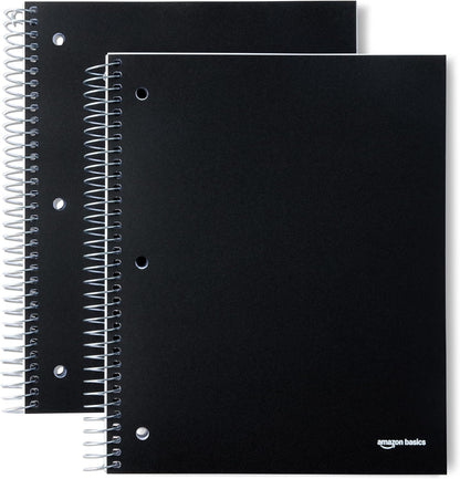 Amazon Basics Wide Ruled 3-Subject Spiral Notebooks with Pocket Dividers, 150 Sheets, 10.5" x 8", Assorted Primary Colors, 3-Pack