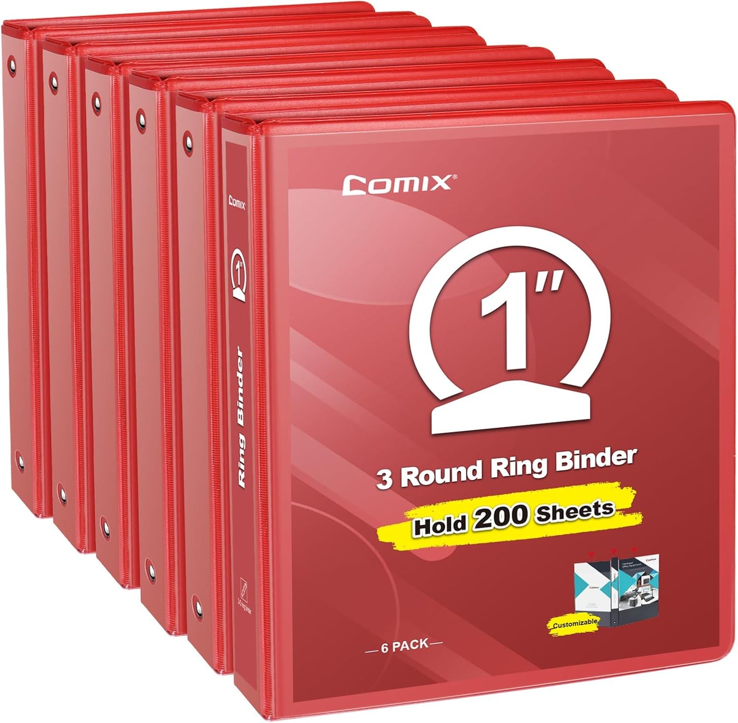 COMIX 3 Ring Binder 2 inch with Clear View Cover, 2" View Binder Holds 450 Sheets of US Letter Size Paper, 6 Pack (Green)