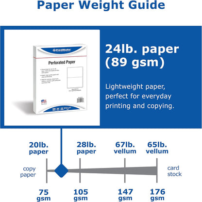 PrintWorks Professional 3 2/3" Horizontal Perforated Paper 8.5” x 11” - Perfect For W-2, 1099, & Statement Use - Made in the USA - 500 Sheets - 20 lb - Printer Compatible - White (04124)