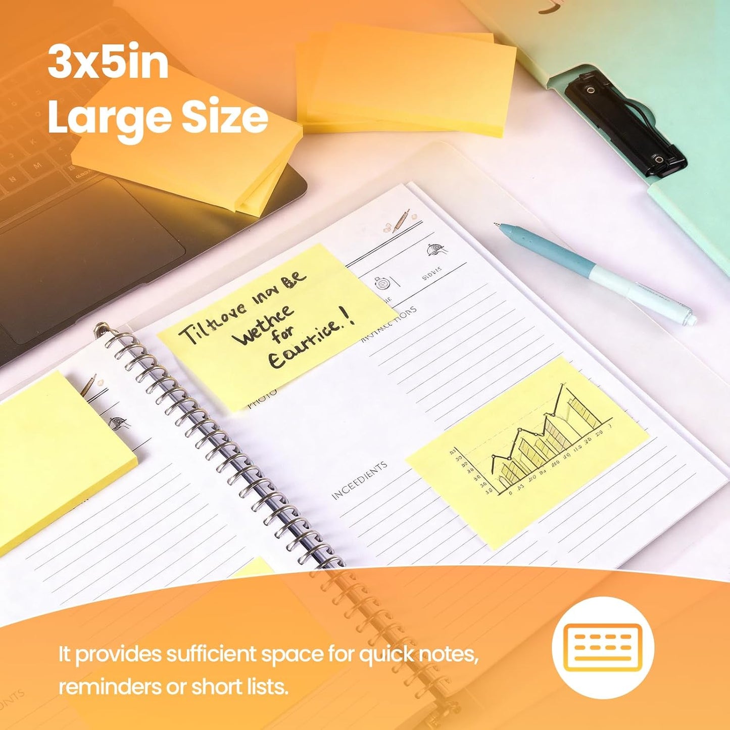 480 Sheets 3 in x 5 in Large Sticky Notes, 76 x 127 mm 6 Pads Assorted Self-Stick Pads for Notebook,Office,School and Home,80 Sheets/Pad (6 Pads Brillant)
