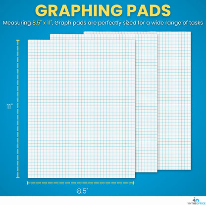 1InTheOffice Graph Pads, 8.5" x 11", Quadrille Pad 8.5 x 11, 50 Sheets/Pad (6 Pack)