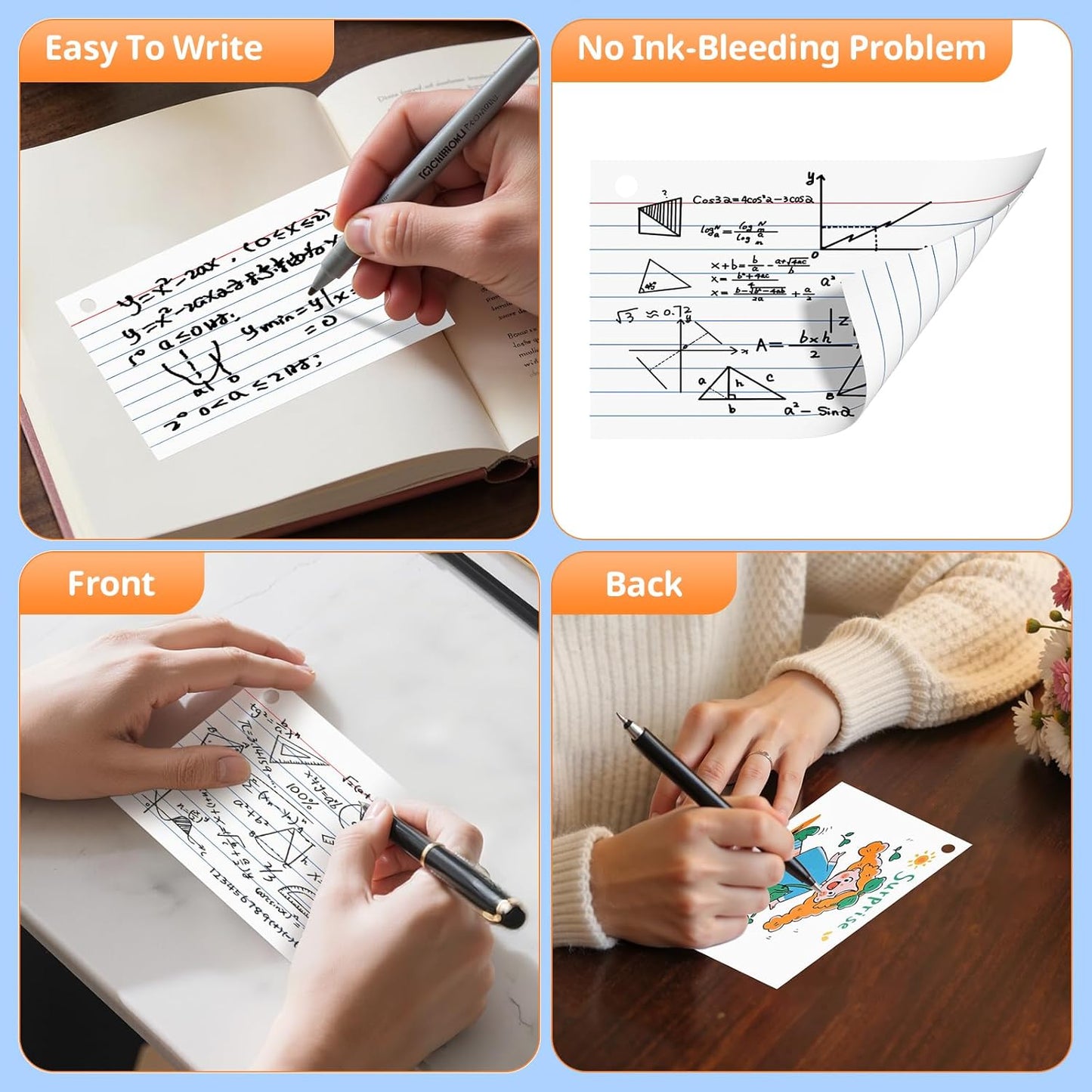 Index Cards 3x5 Inches, 300 PCS, Colored Flash Cards With Ring, Punched Lined Study Card Ruled Flashcards Notecards, Ruled Front And Blank Back, Note Card for School, College And Home