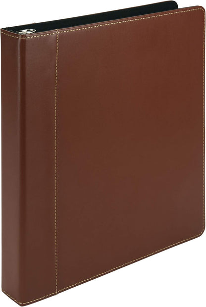 Samsill 1 Inch 3 Ring Binder, Leather, Black with Contrast Stitching, 8.5X 11 Inch, 3 Rings, Notebook Binder, Portfolio Organizer, Planner, Journal