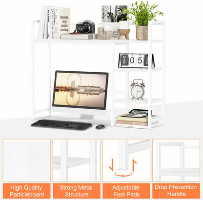 Snughome Desk Shelf, 38.6" Desktop Organizer Shelf, Desk Hutch for Computer Monitor, 4 Tier Desk Display Rack, Wood Desktop Bookshelf Storage Rack for Home Office Dorm, Rustic Brown | Desk Hutch, Computer Monitor, Desktop Display Rack, Home Office Dorm