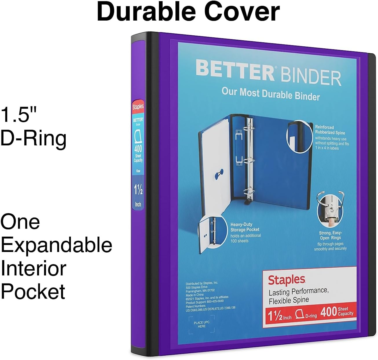 Staples Better Binder 2-Inch D-Ring View Binder, Reinforced Spine, Holds Up to 540 Sheets, Teal, for Office & School