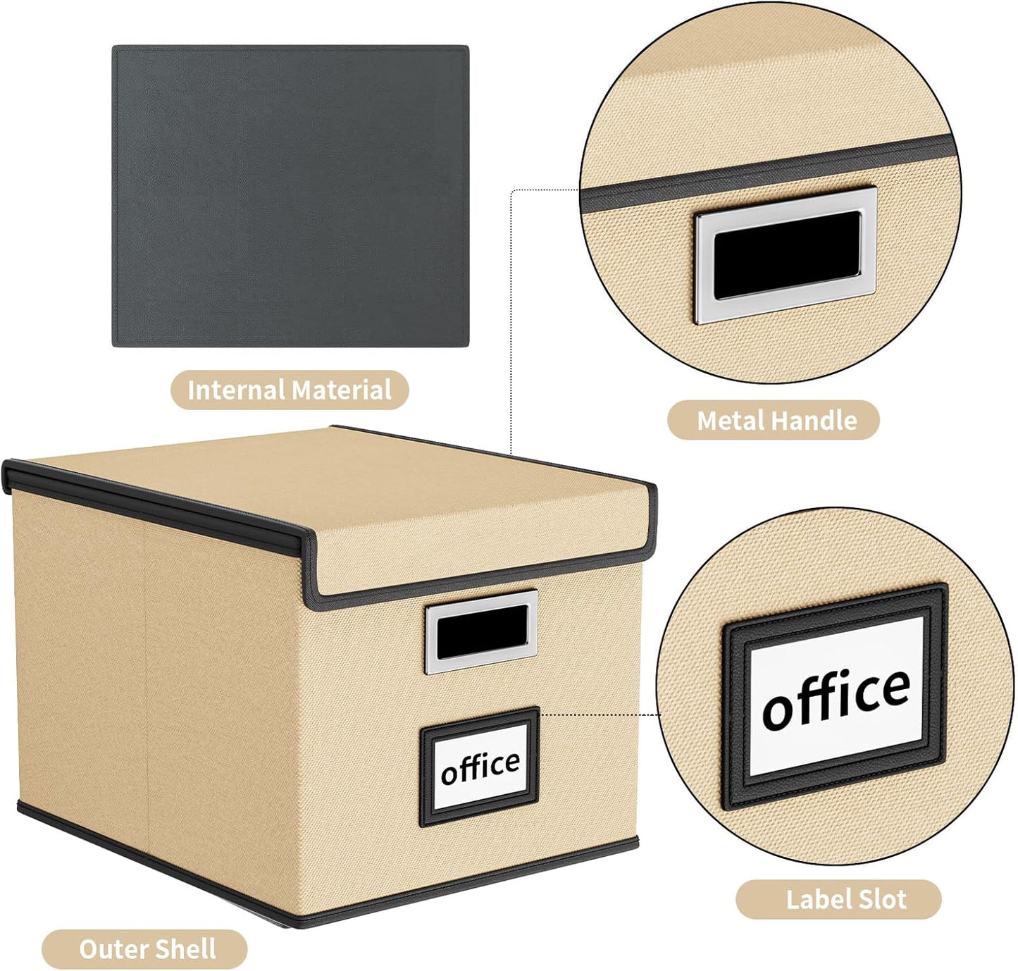 Huolewa Upgraded Portable File Organizer Box with Lid, Collapsible Linen Hanging Filing Storage Boxes with Plastic Slides, Decorative Home/Office Filing System Box for File and Folders Storage (Gray)