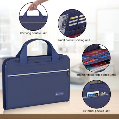 Tamfile Fireproof Accordion File Organizer with Handle, 13 Pocket Transparent Expanding File Folder with Zipper & Labels, File Folder with Multi-Pockets Paper Organizer Folder for Letter A4 Files