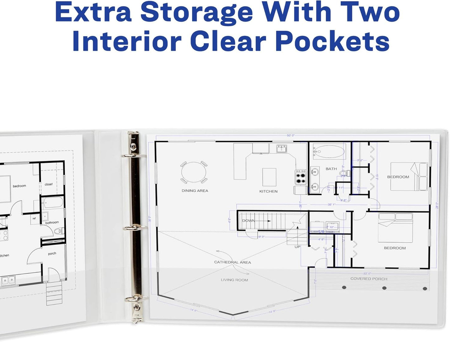 Avery Heavy-Duty View 3 Ring Binders, 1" Slant Rings, Holds 11" x 17" Paper, White, 2 Pack (17707)