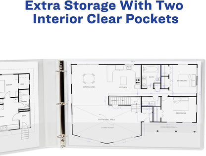 Avery Heavy-Duty View 3 Ring Binders, 1" Slant Rings, Holds 11" x 17" Paper, White, 2 Pack (17707)