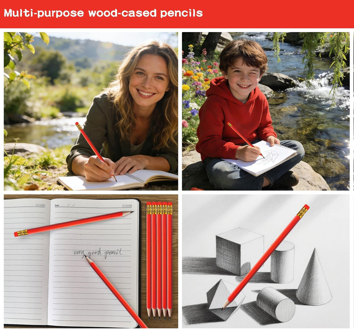 Adhere 25pcs Woodcase Pencils with Eraser Premium Pre-Sharpened Hexagon Graphite 2B pencils ideal for home, office writing including a Free Sharpener(Pink・25pcs)