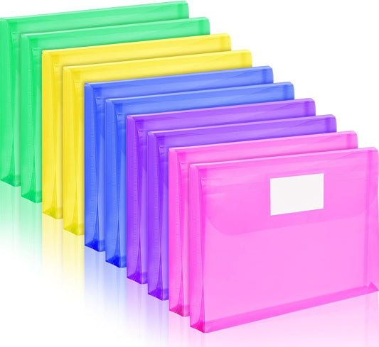 Forvencer Binder Pocket, 10 Pack Super Heavyweight Plastic Folders with Tight Closure, Folders with Pockets Side Loading, Binder Organizer, Binder Dividers with Pockets, Letter Size, Assorted Colors