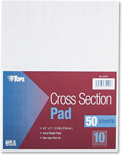 TOPS Cross-Section Pads, 8-1/2" x 11", Glue Top, Graph Rule (10 x 10), 50 Sheets (35101)