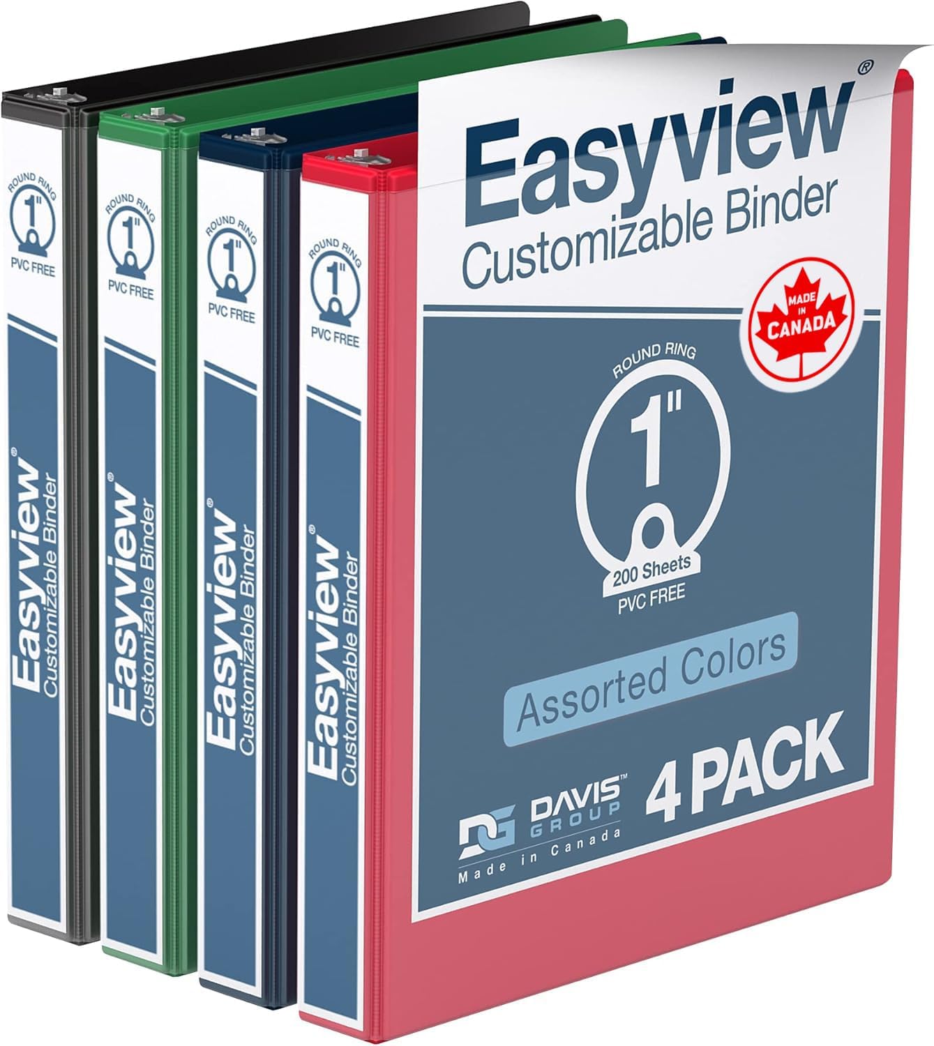 Easyview Premium 3-Ring Binders with Clear-View Covers and Round Rings, Binders for School or Office, 1 Inch, Pack of 6, Navy Blue