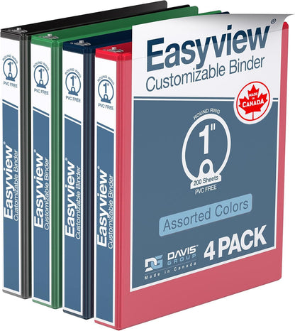 Easyview Premium 3-Ring Binders with Clear-View Covers and Round Rings, Binders for School or Office, 1 Inch, Pack of 6, Navy Blue