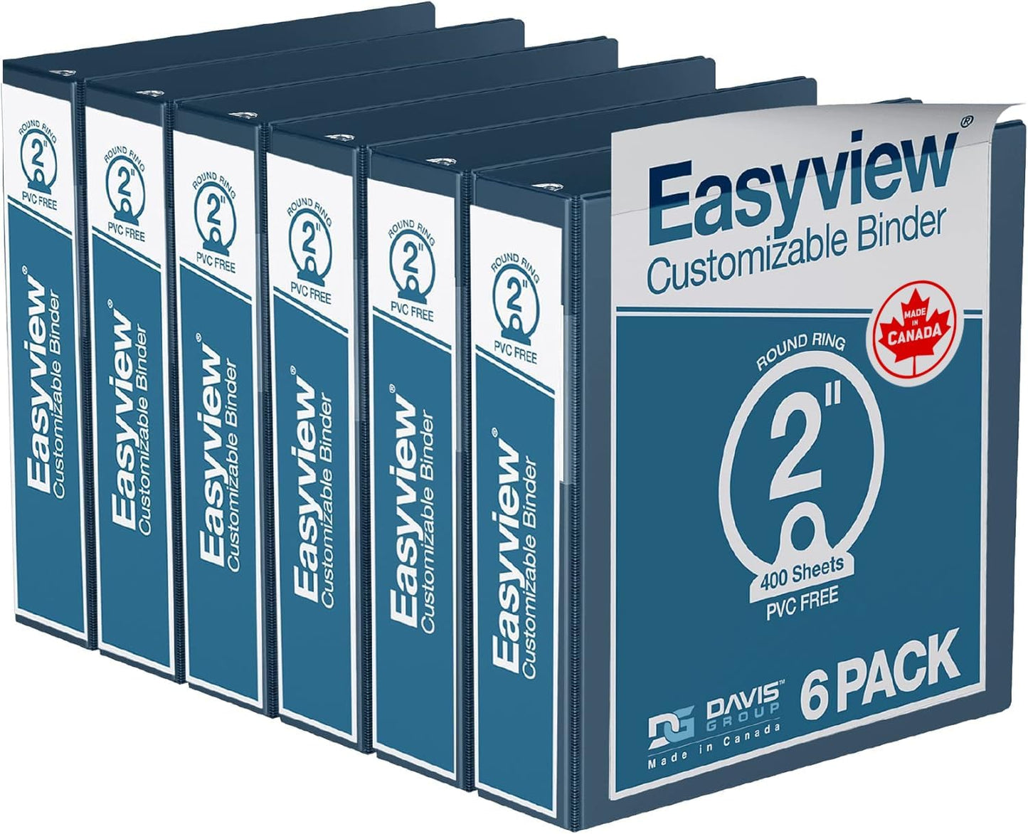 Easyview Premium 3-Ring Binders with Clear-View Covers and Round Rings, Binders for School or Office, 1 Inch, Pack of 6, Navy Blue