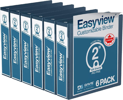 Easyview Premium 3-Ring Binders with Clear-View Covers and Round Rings, Binders for School or Office, 1 Inch, Pack of 6, Navy Blue