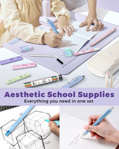 Four Candies 42PCS Aesthetic School Supplies, Mechanical Pencil Set 0.5mm, 0.7mm, 0.9mm, 2.0mm with 696 Lead Refills, Pastel Mechanical Pencils for Writing, Drawing & Drafting (Cream)