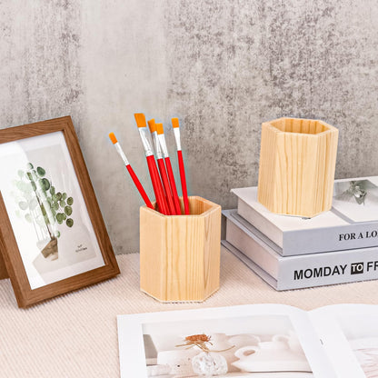 18 Pack Round Unfinished Wooden Pencil Holder, 3 x 3 x 4 Inch Wood Pencil Cup Holder, Wood Crafts Pencil Cup for Desk, Office, DIY Project