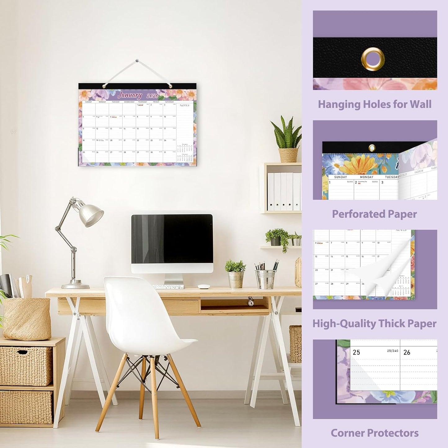 2026 Desk Calendar, Large Desktop/Wall Monthly Calendar (Jan. 2026 - Jun. 2027) 17'' x 12'' School Year Desk Planner for Teacher Family School Office Supplies